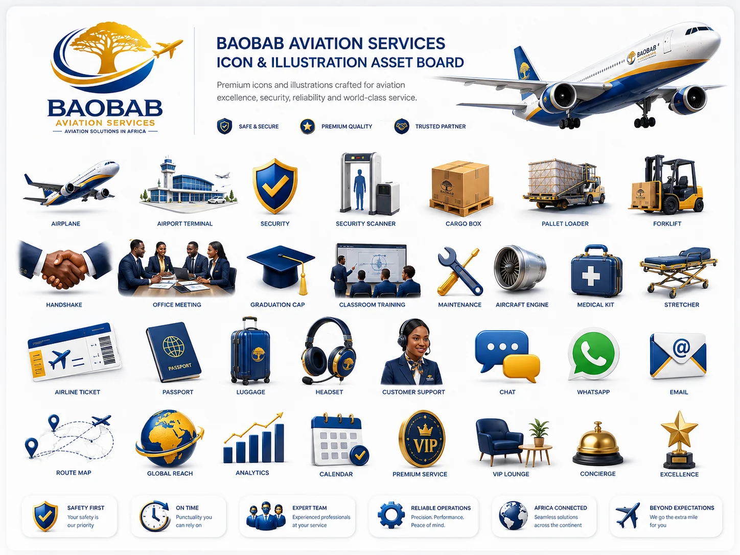 Icônes et illustrations Baobab Aviation Services